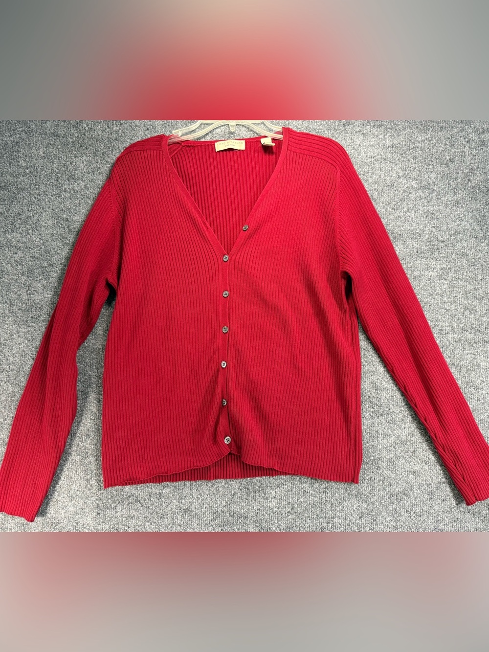 Vintage Lord & Taylor Red Ribbed Button-Front Cardigan Sweater - fall, winter